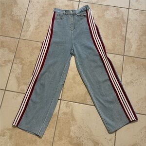 Women Blue Red Block Straight leg Denim